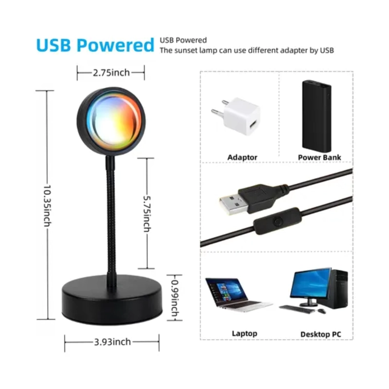 SUNSET LAMP 16 COLORES LED RGB CON CONTROL USB - 7
