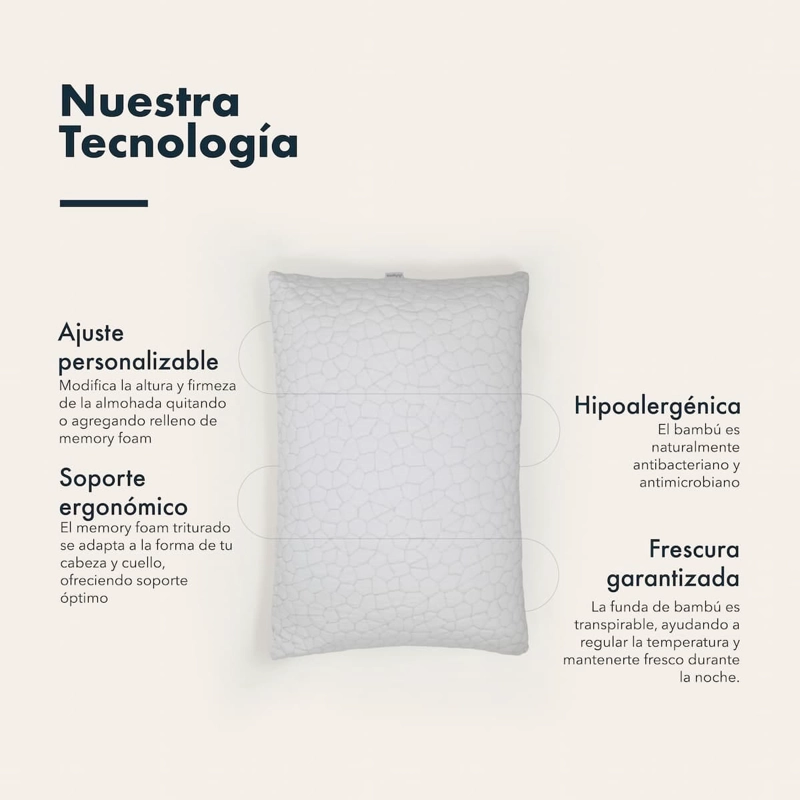 ALMOHADA PREMIUM MEMORY FOAM TRITURADO DE ALTA DENSIDAD KING 50X90 - 4