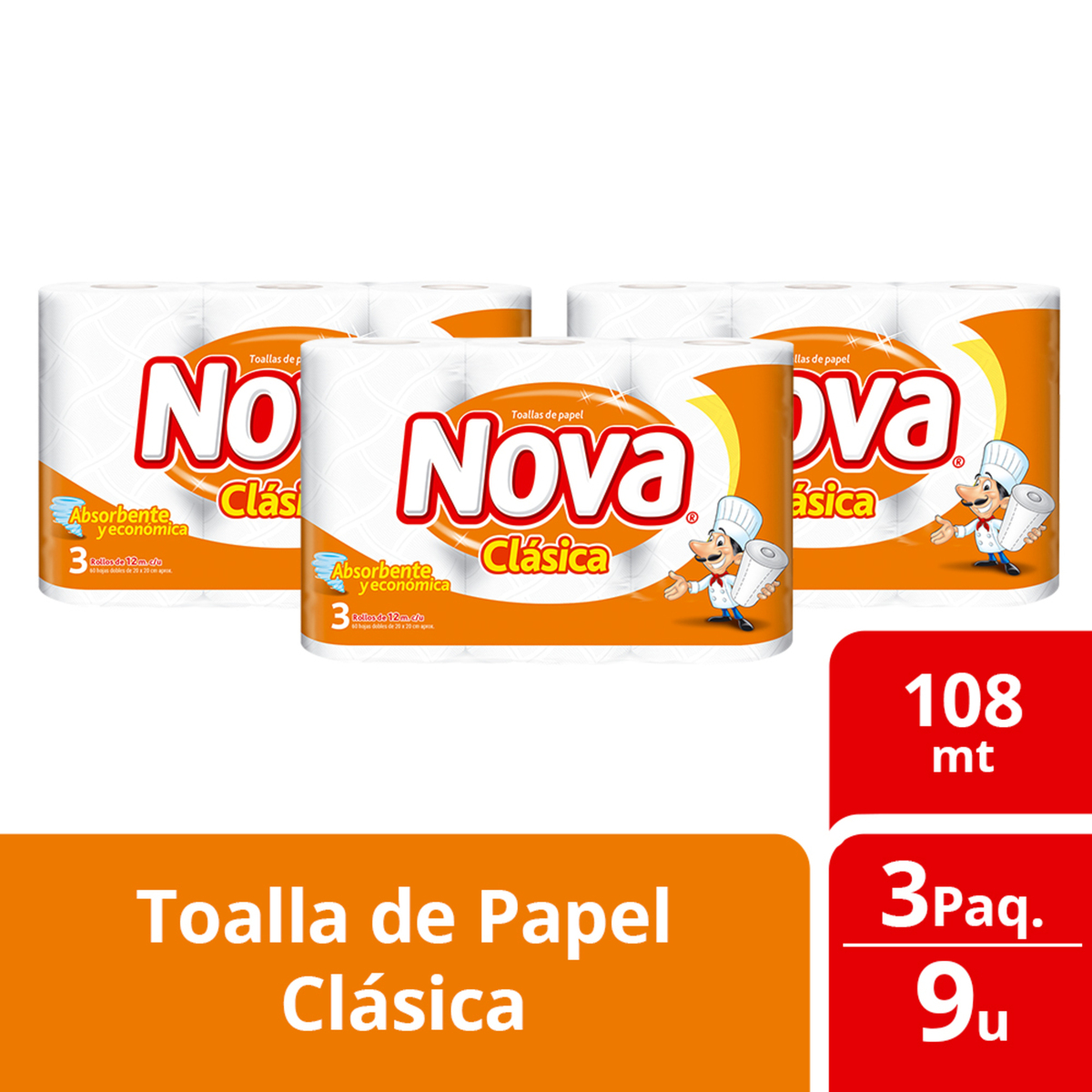 PACK 3 TOALLA DE PAPEL NOVA CLÁSICA 3 UN 12 MT - 1