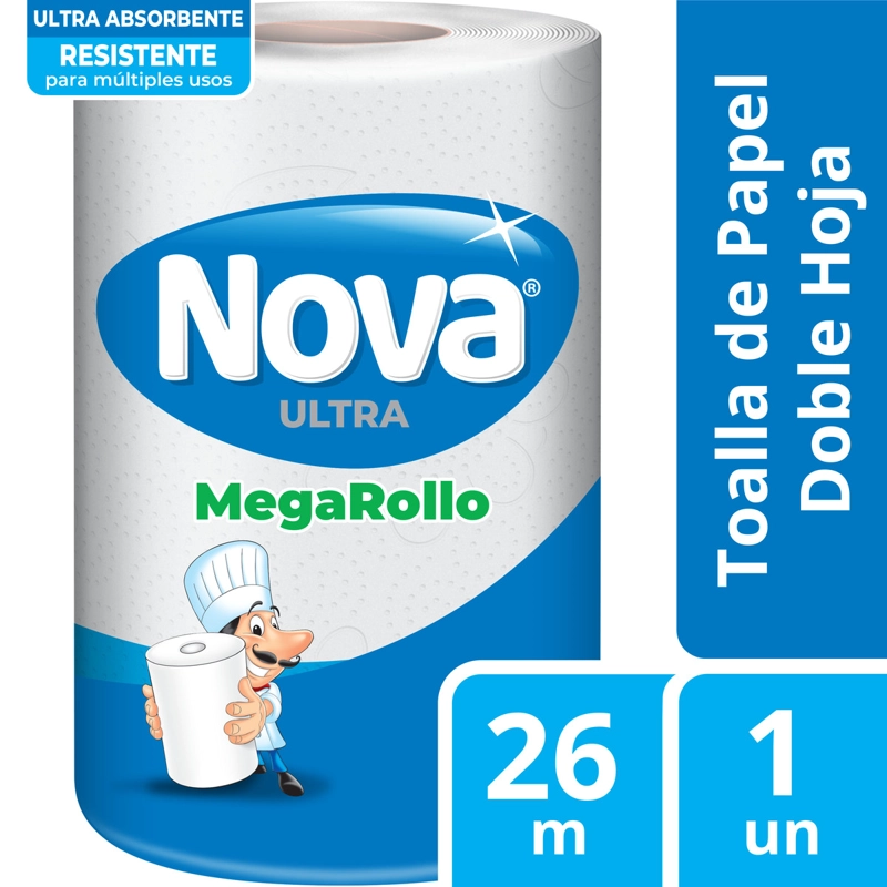 TOALLA DE PAPEL NOVA ULTRA ABSORB MEGA ROLLO 1 UN 26 MT - 1