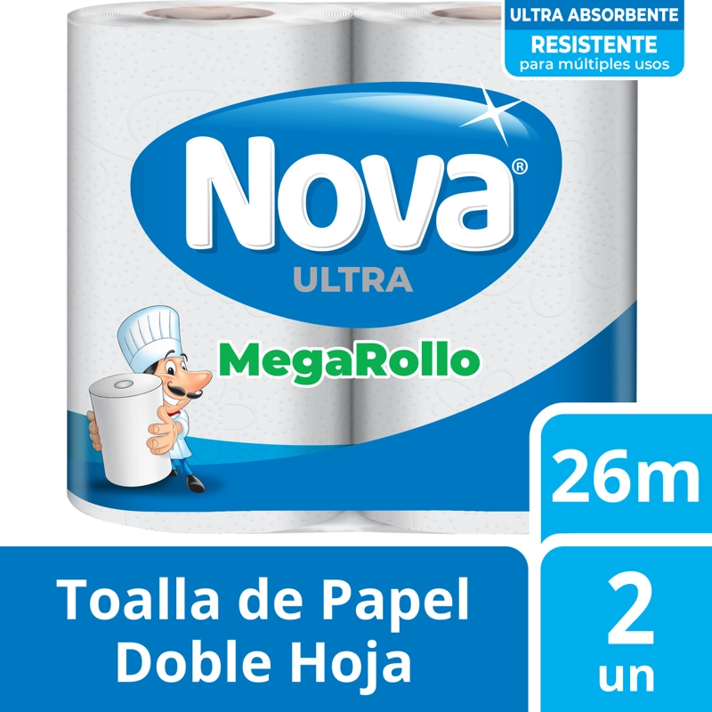 TOALLA DE PAPEL NOVA ULTRA ABSORB MEGA ROLLO 2 UN 26 MT - 1