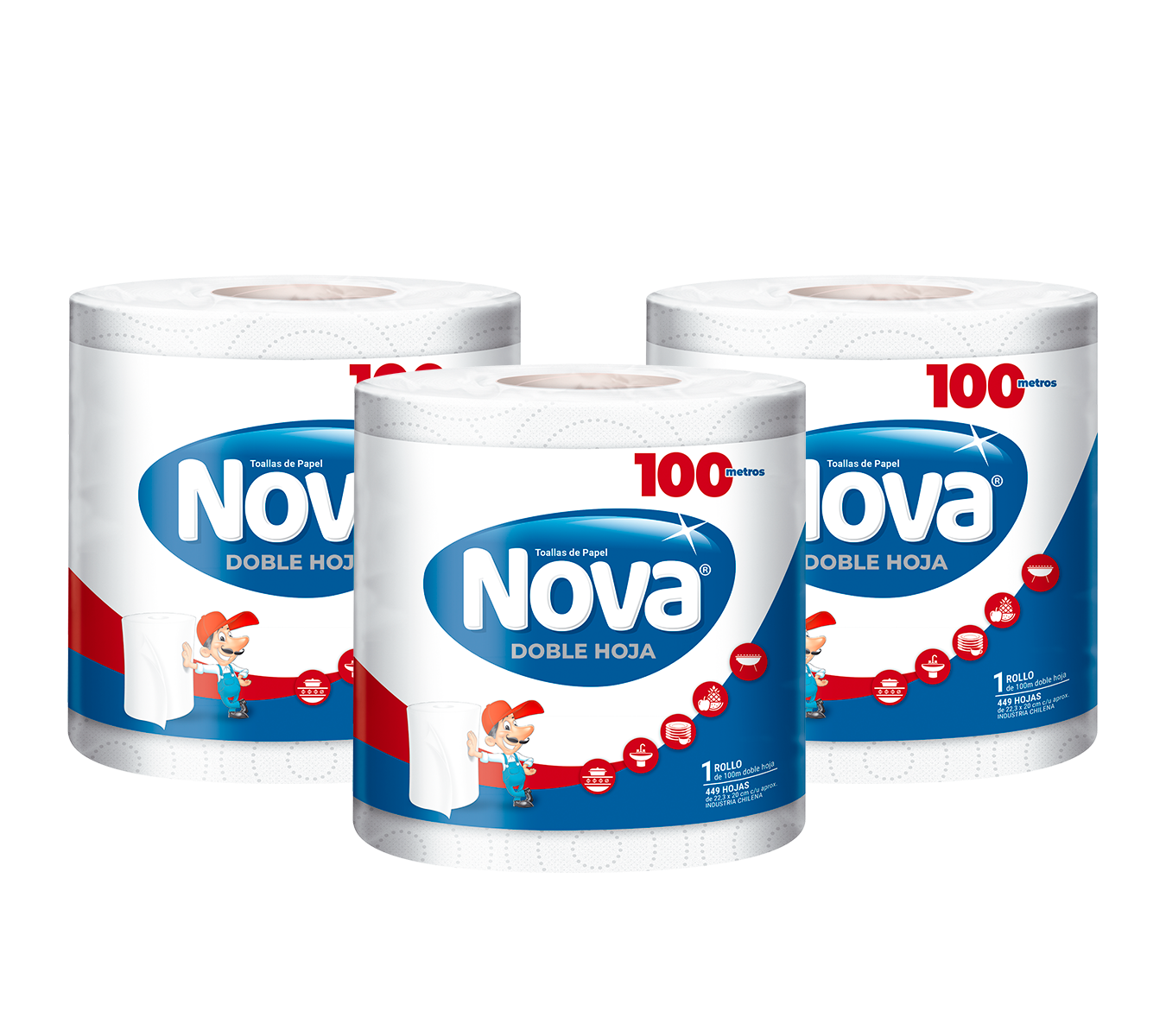 PACK 3 TOALLA DE PAPEL NOVA GIGANTE 100 MT - 2