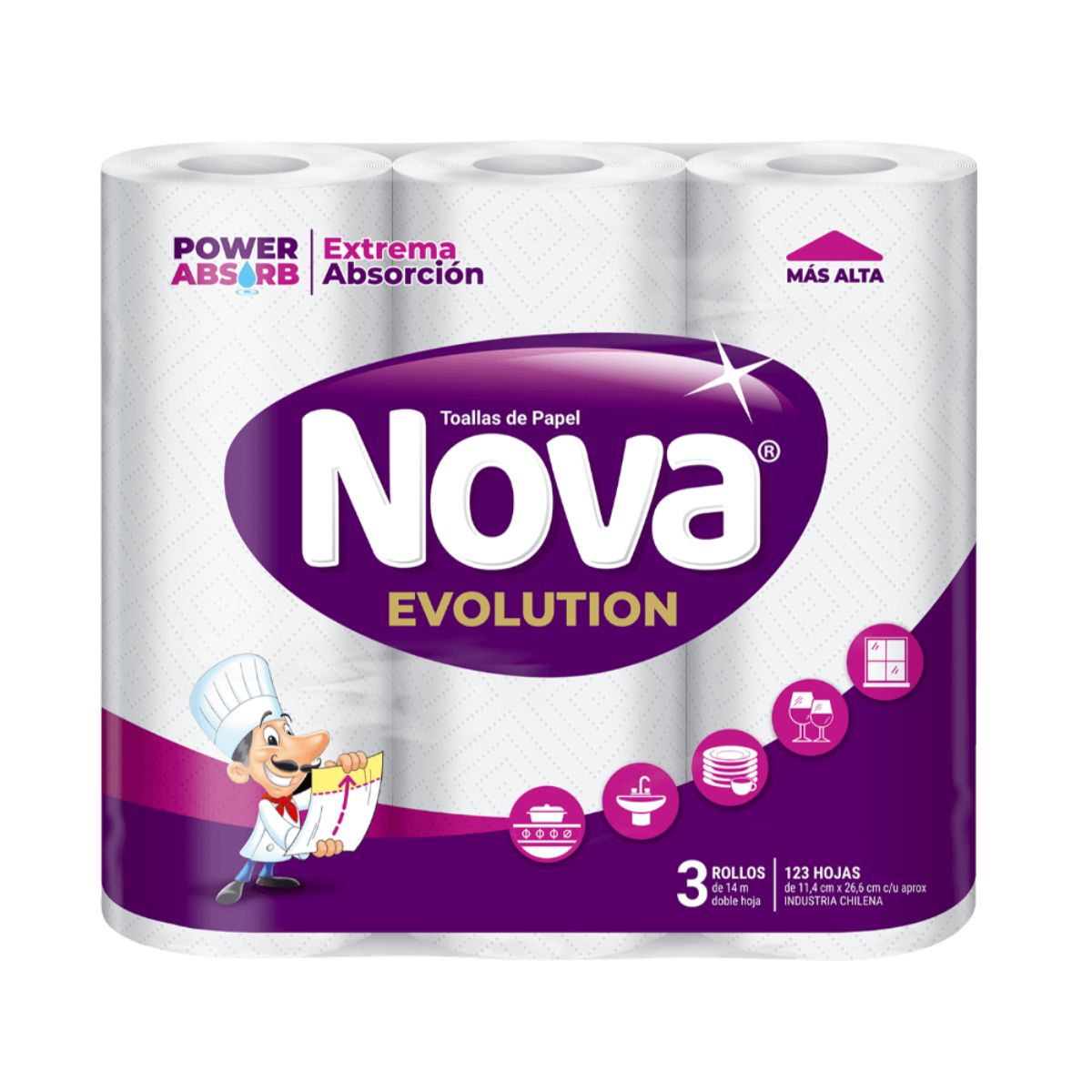 TOALLA DE PAPEL NOVA EVOLUTION ABSORB ROLLO 3 UN 14 MT - 2