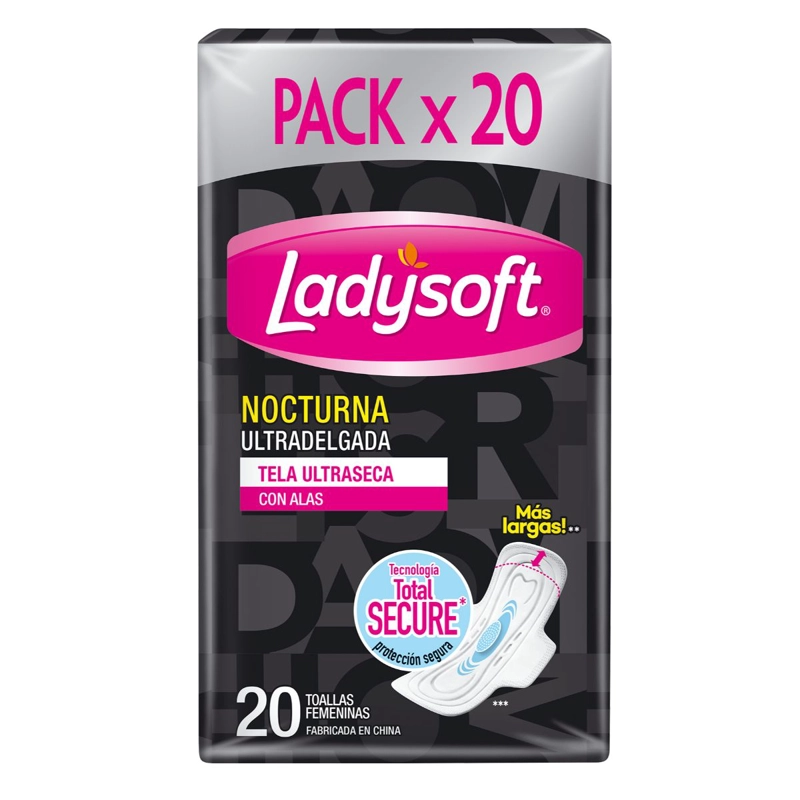 TOALLA FEMENINA NOCTURNA LADYSOFT ULTRADELGADA ULTRASECA 20U - 2