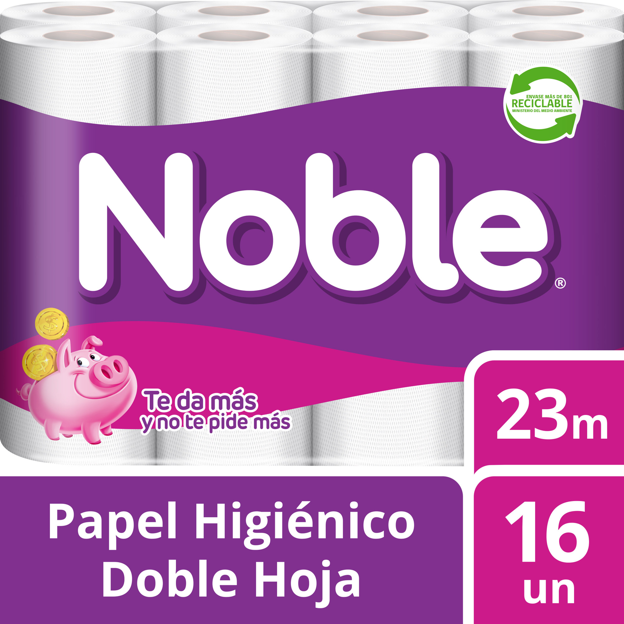 PAPEL HIGIÉNICO NOBLE DOBLE HOJA 16 UN 23 MT - 1