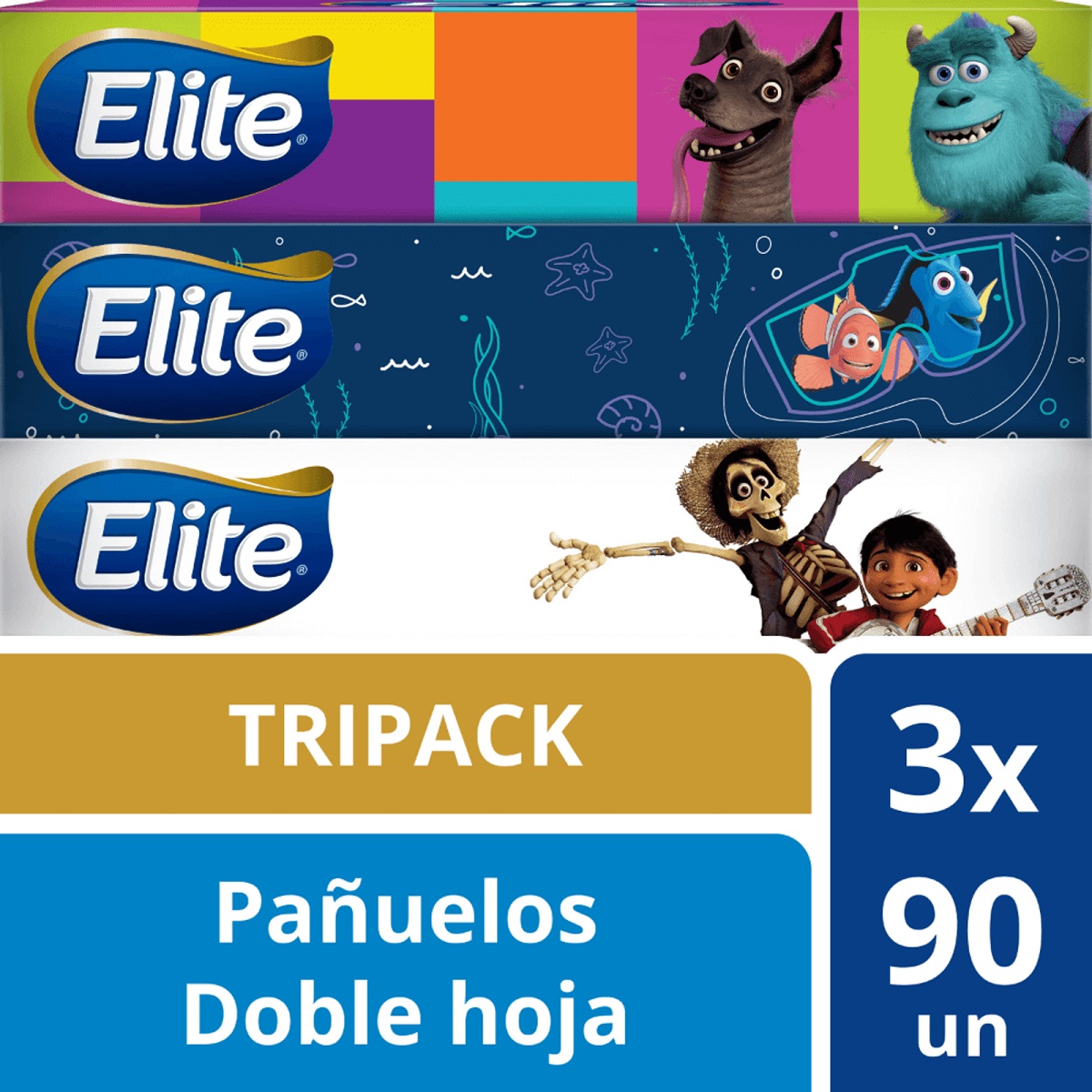 PAÑUELOS FACIALES ELITE DISNEY 3 CAJAS 90 UN - 1