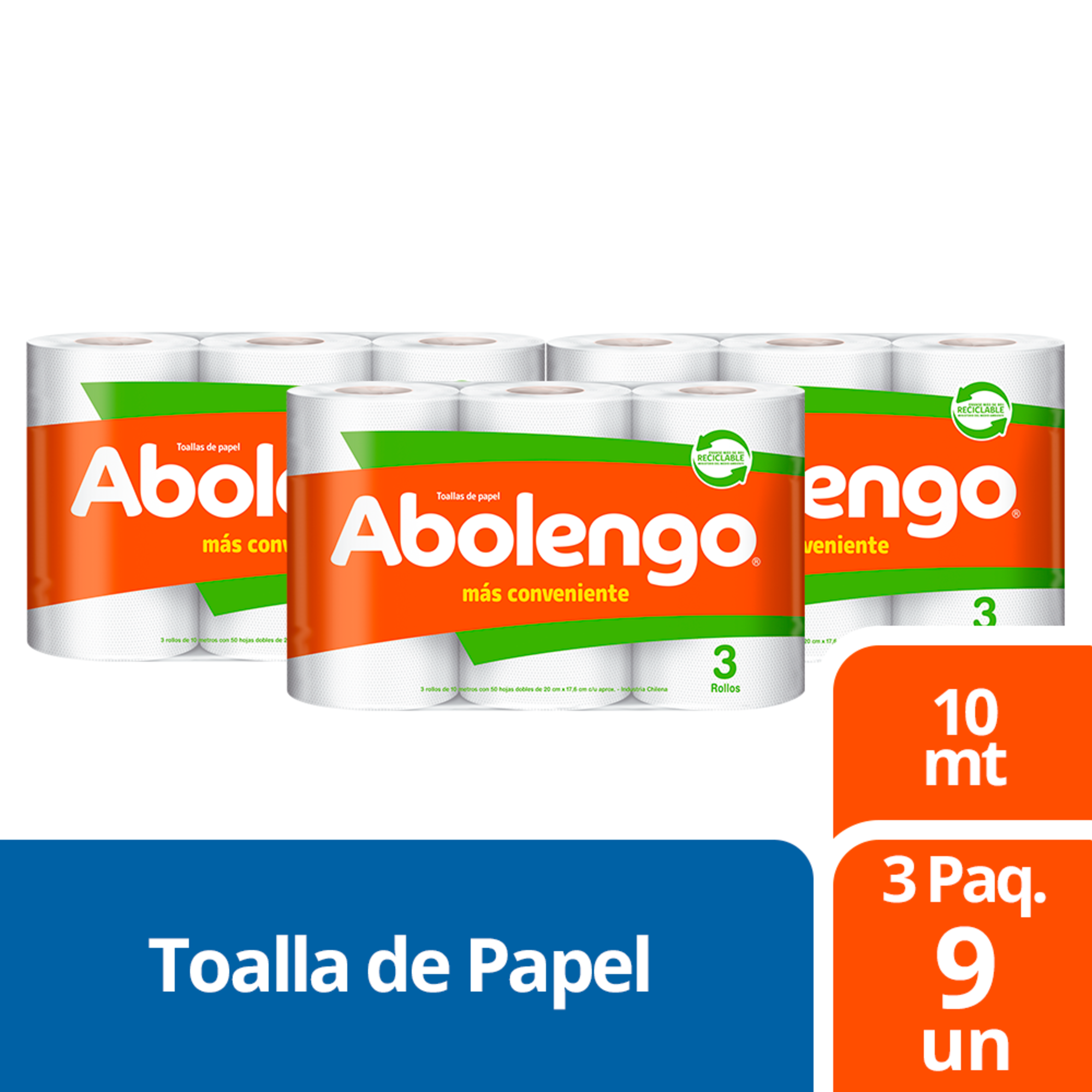 3 PAQUETES TOALLA DE PAPEL ABOLENGO 3 UN 10 MT - 1