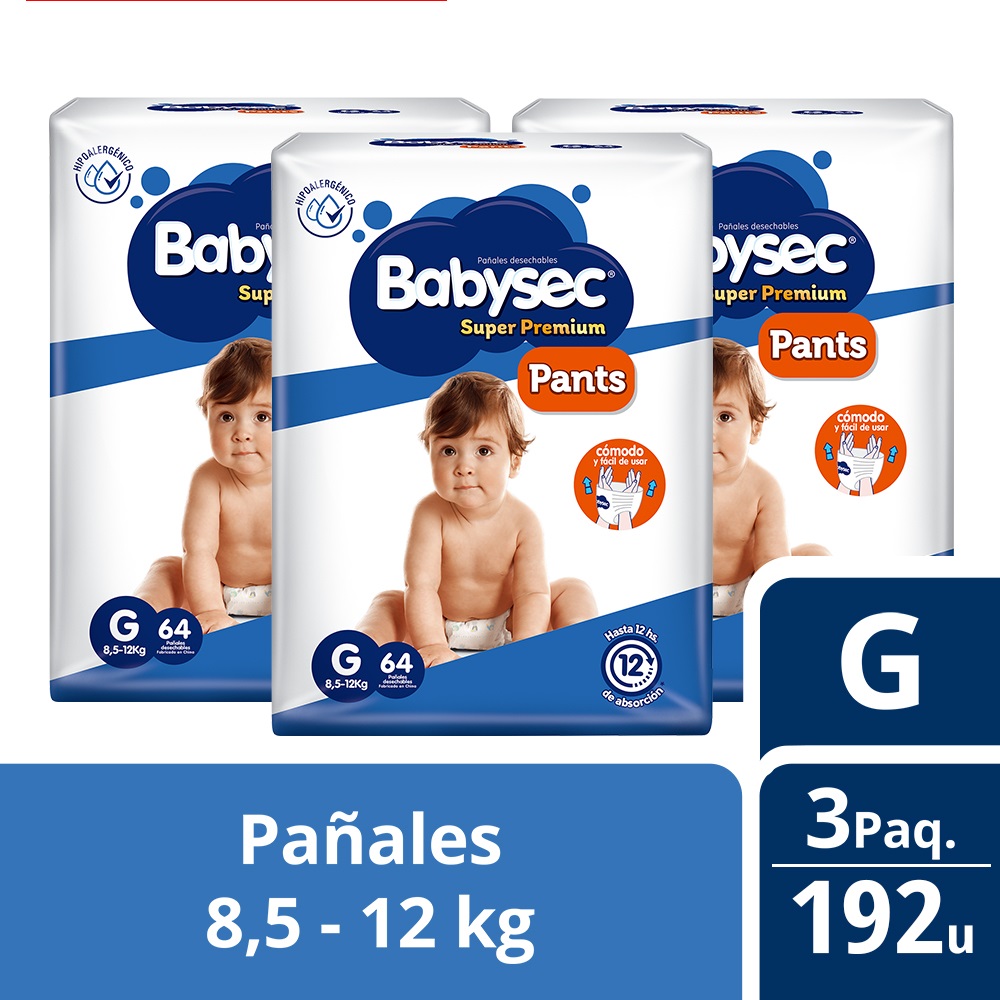 3 PAQUETES PANTS BABYSEC SUPER PREMIUM 192 UN TALLA G - 1