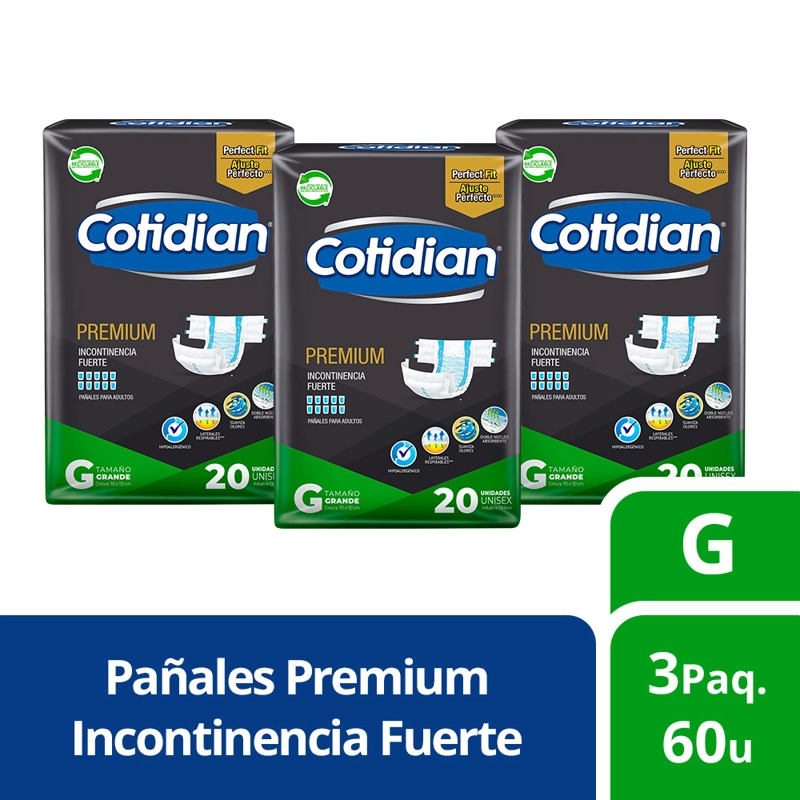 3 PAQUETES PAÑALES DE ADULTO COTIDIAN PREMIUM 60 UN TALLA G - 1
