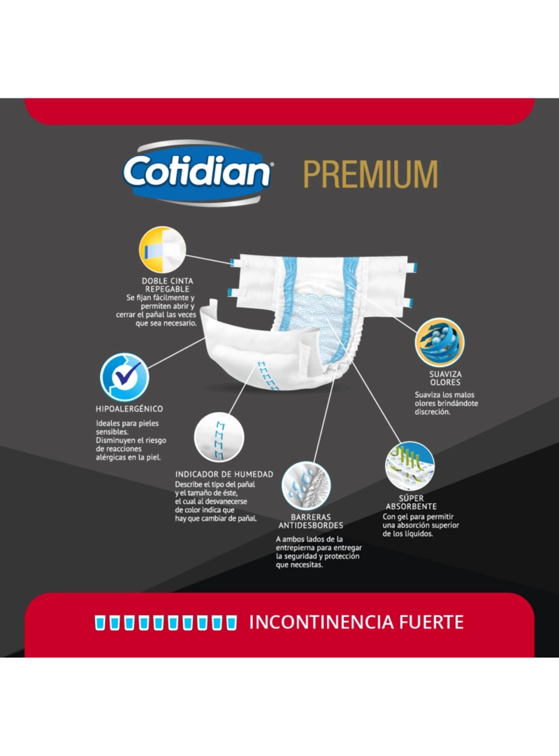 3 PAQUETES PAÑALES DE ADULTO COTIDIAN PREMIUM 60 UN TALLA M - 4