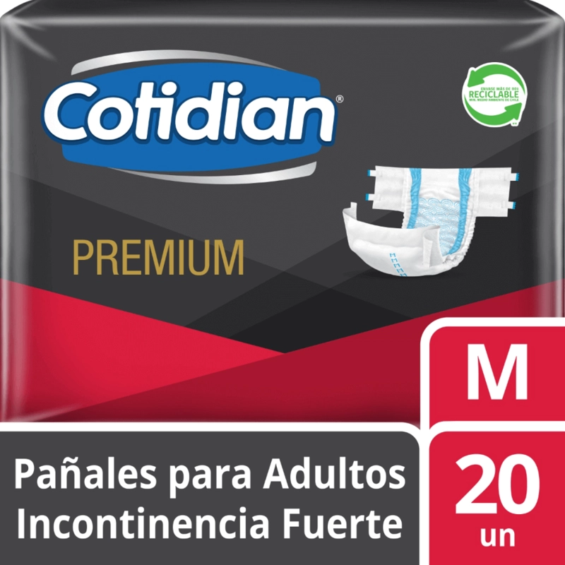 PAÑALES ADULTO COTIDIAN PREMIUM INCONTINENCIA FUERTE 20 UN M - 1
