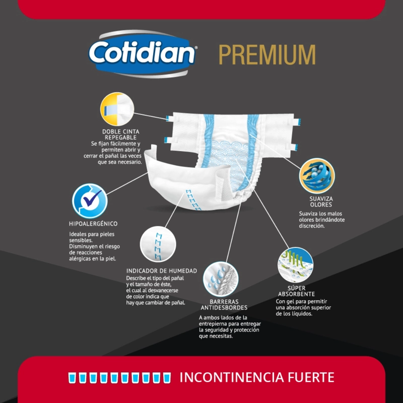 PAÑALES ADULTO COTIDIAN PREMIUM INCONTINENCIA FUERTE 20 UN M - 4