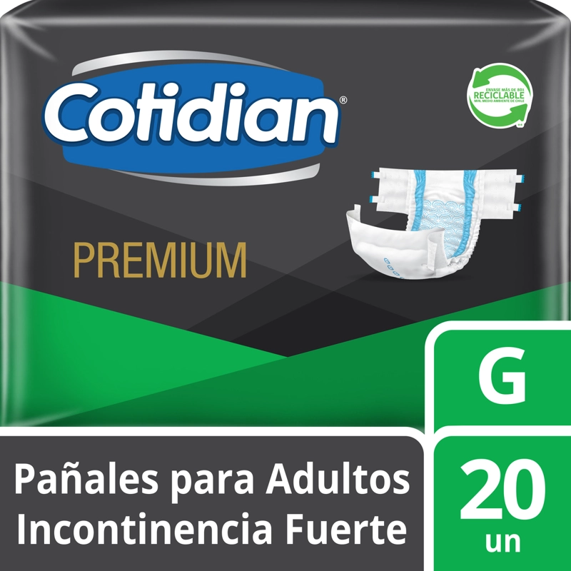 PAÑALES ADULTO COTIDIAN PREMIUM INCONTINENCIA FUERTE 20 UN G - 1