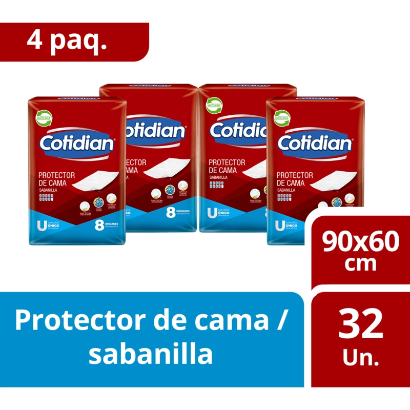 PACK X4 PAQUETES SABANILLAS COTIDIAN GEL SÚPER ABSORBENTE 32 UN - 1
