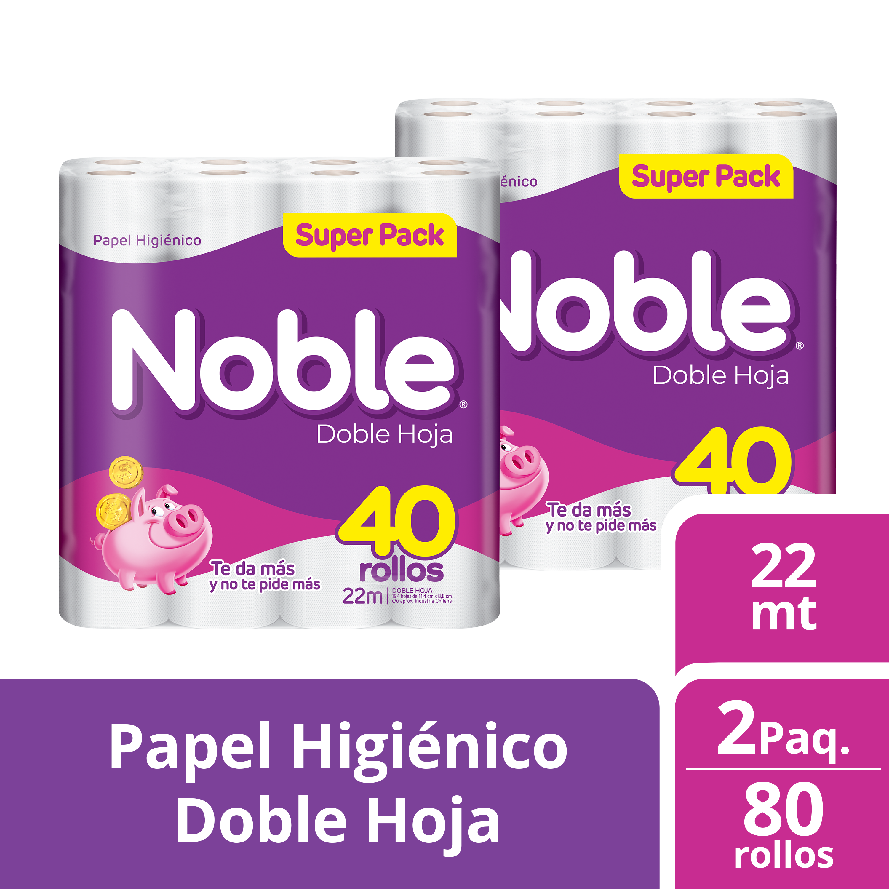 PACK DE 2 PAPEL HIGIENICO NOBLE DH 22MTS X 40 - 1