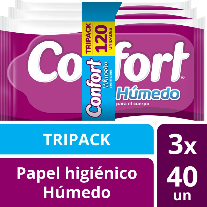 PAPEL HIGIENICO HUMEDO CONFORT TRIPACK X 40UN - 1