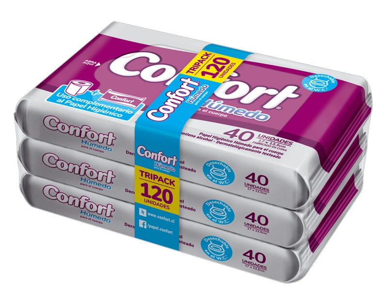 PAPEL HIGIENICO HUMEDO CONFORT TRIPACK X 40UN - 2