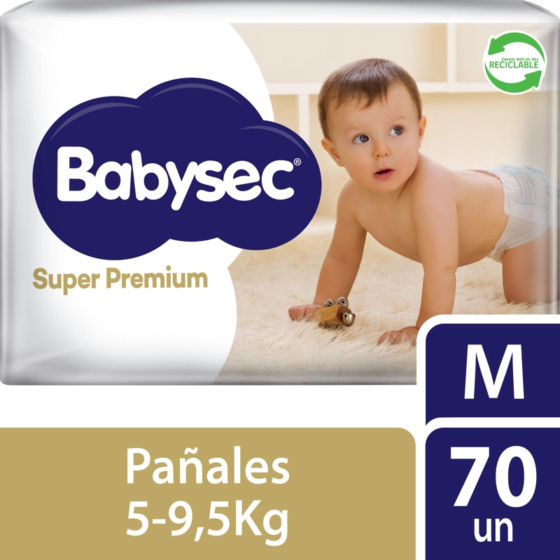 PAÑALES DE BEBE  BABYSEC SUPER PREMIUM CUIDADO TOTAL 70 UN M - 1