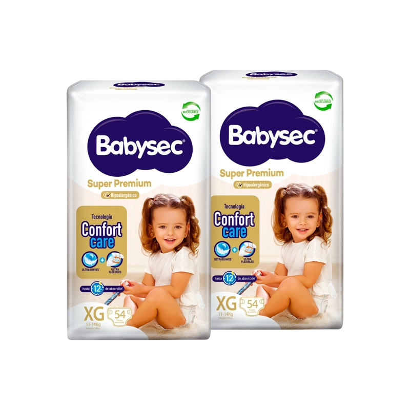2 PAQUETES PAÑALES DE BEBE  BABYSEC SUPER PREMIUM 108 UN XG - 2