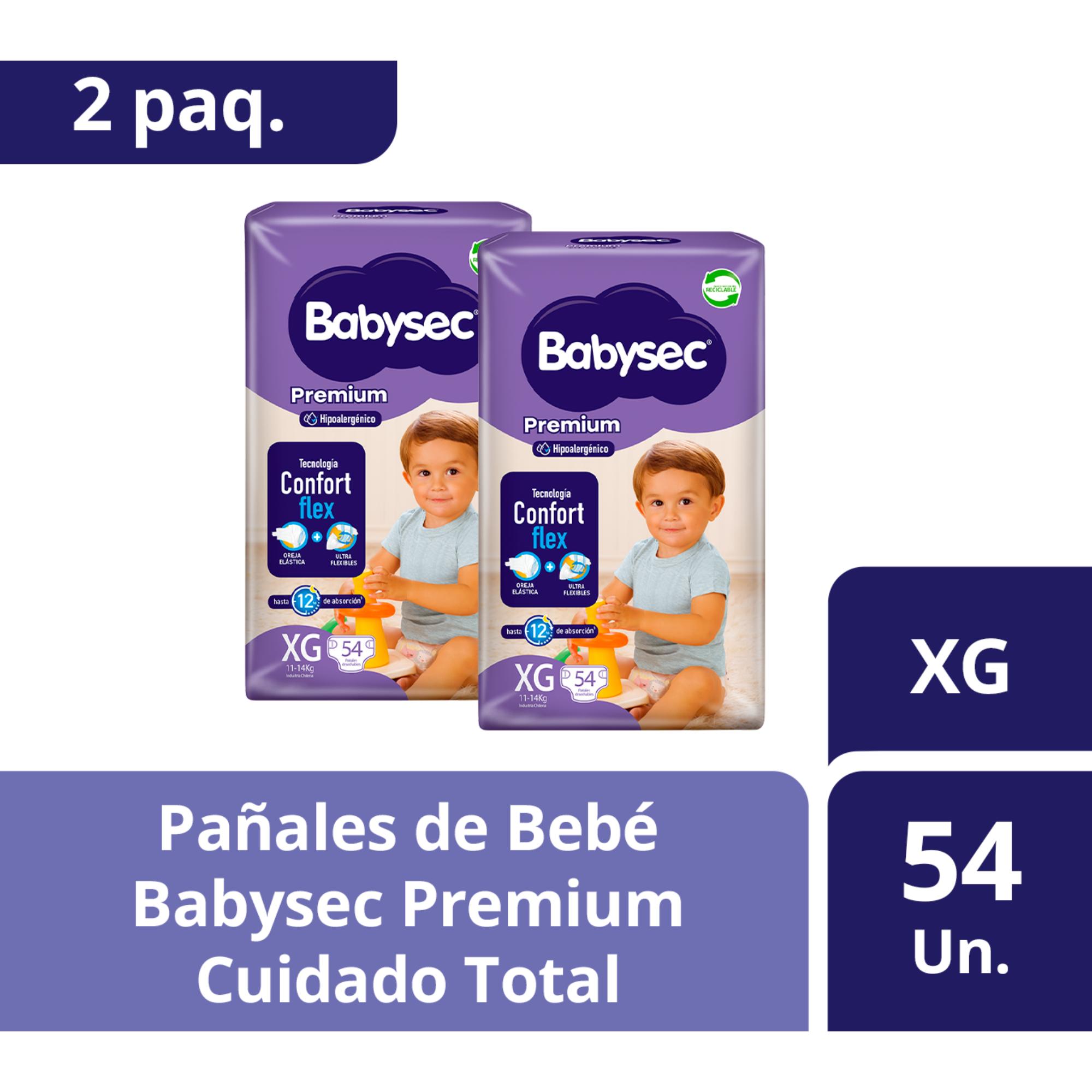 2 PAQUETES DE PAÑALES DE BEBE  BABYSEC PREMIUM 108 UN XG - 1