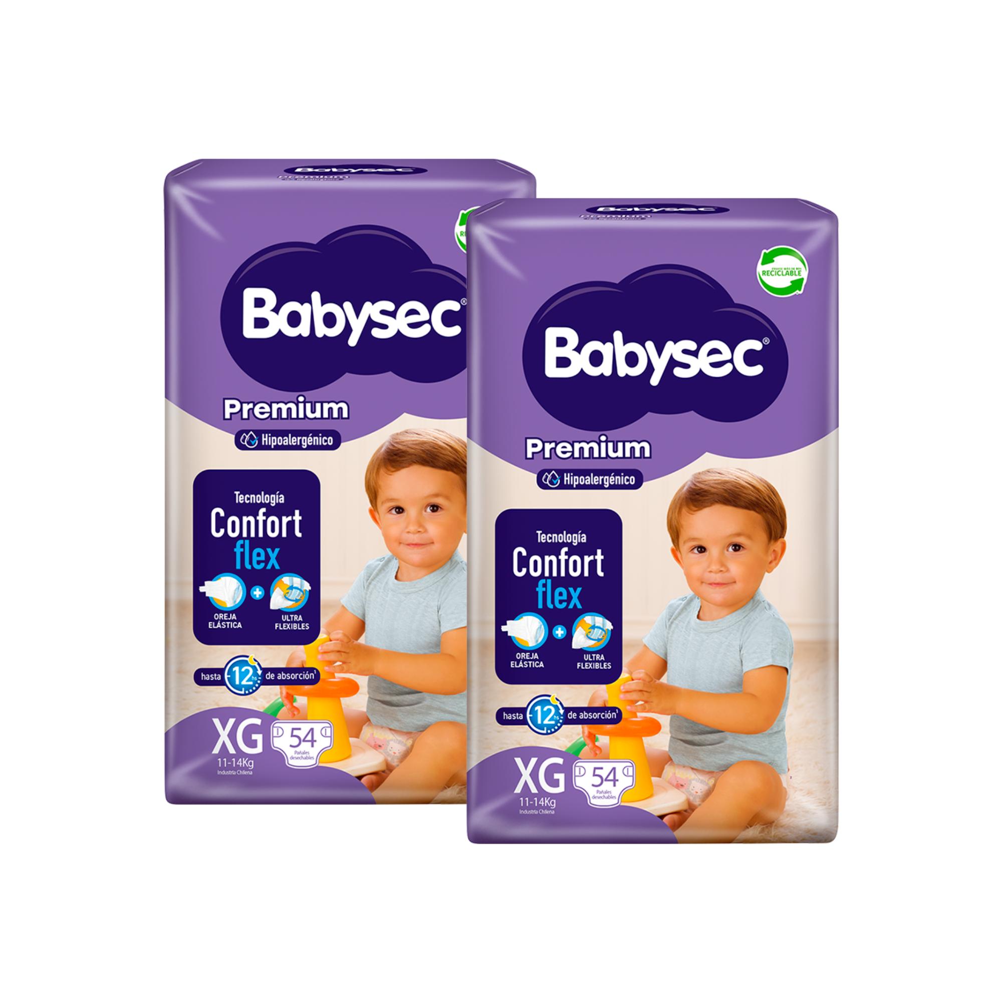 2 PAQUETES DE PAÑALES DE BEBE  BABYSEC PREMIUM 108 UN XG - 2