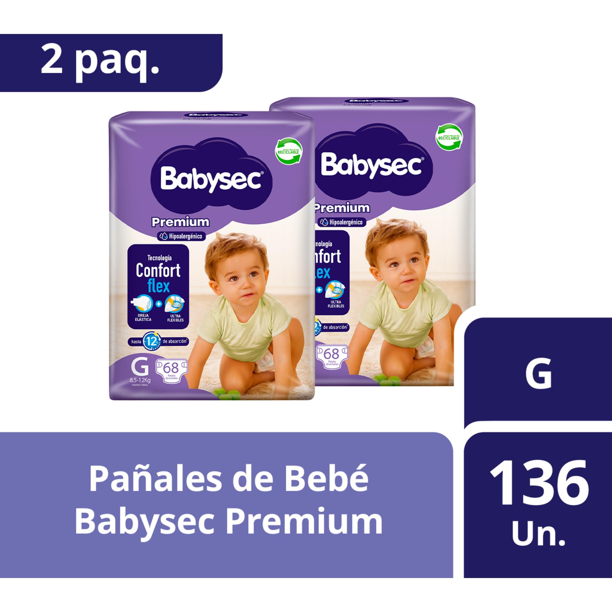 2 PAQUETES DE PAÑALES DE BEBE  BABYSEC PREMIUM 136 UN G - 1
