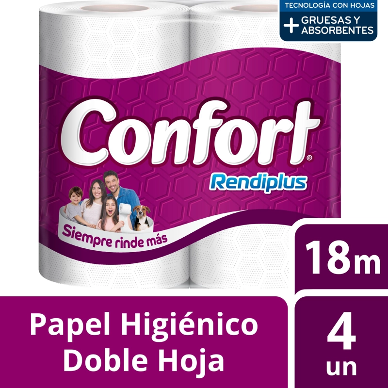 PAPEL HIGIENICO CONFORT RENDIPLUS DOBLE HOJA 4UN X 18M - 1