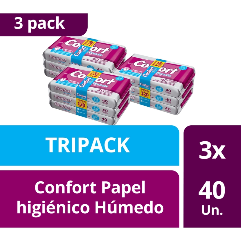 PACK 9 UNIDADES PAPEL HIGIENICO CONFORT HUMEDO - 1