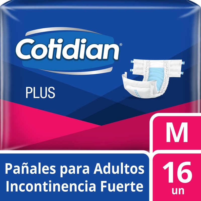 PAÑALES DE ADULTO COTIDIAN PLUS INCONTINENCIA FUERTE 16 UN M - 1