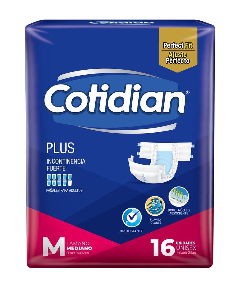 PAÑALES DE ADULTO COTIDIAN PLUS INCONTINENCIA FUERTE 16 UN M - 2