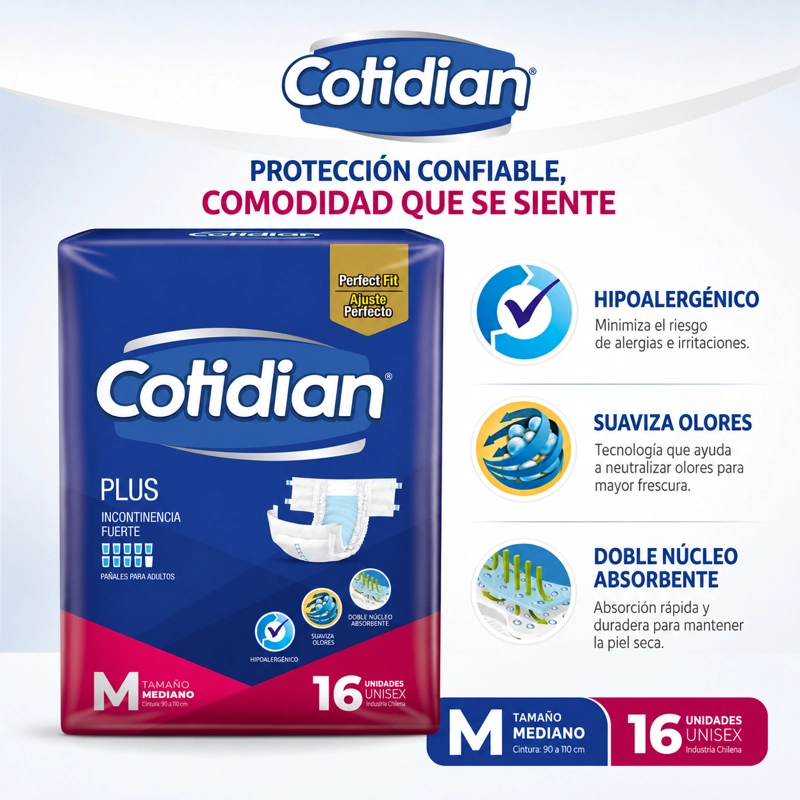 PAÑALES DE ADULTO COTIDIAN PLUS INCONTINENCIA FUERTE 16 UN M - 4