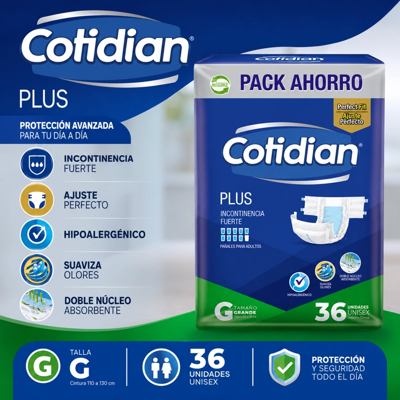 PAÑAL DE ADULTO COTIDIAN PLUS INCONTINENCIA FUERTE 36 UN G - 4