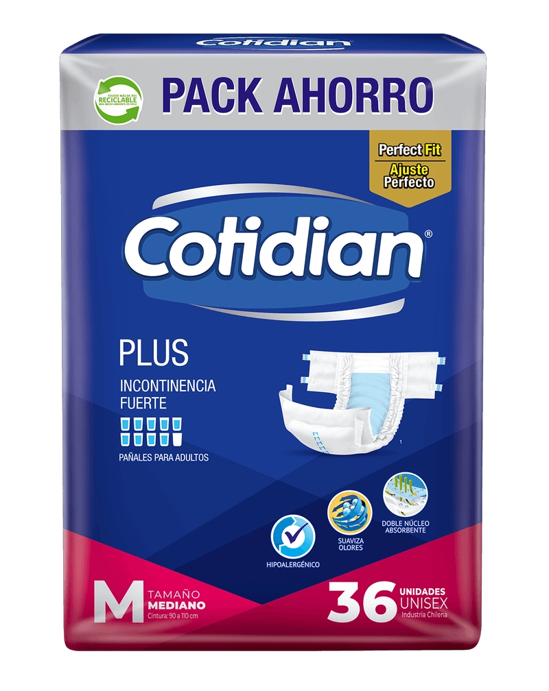 PAÑAL DE ADULTO COTIDIAN PLUS INCONTINENCIA FUERTE 36 UN M - 2