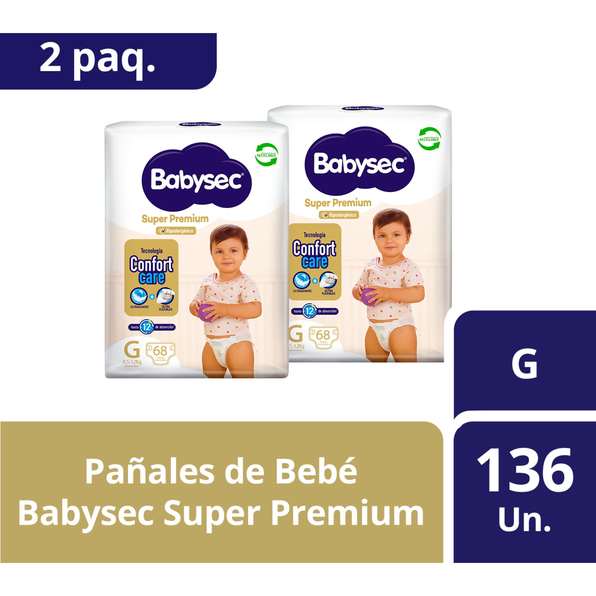 2 PAQUETES DE PAÑALES DE BEBE  BABYSEC SUPER PREMIUM 136 UN G - 1