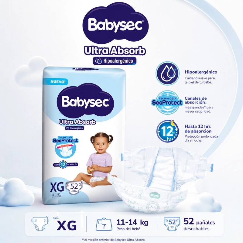PAÑAL DE BEBE  BABYSEC ULTRA ABSORB XG 52UN - 4