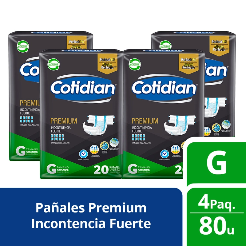 PACK 4 PAÑALES ADULTO COTIDIAN PREMIUM 20 UN TALLA G - 1