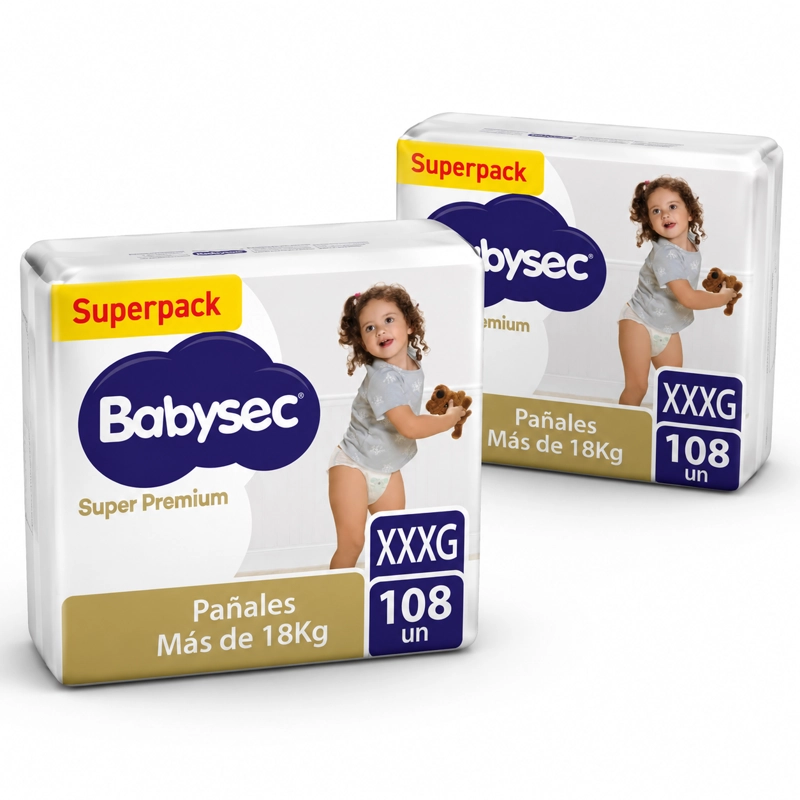 PACK 2 PAÑAL DE BEBE  BABYSEC SUPER PREMIUM 108 UN  XXXG - 1