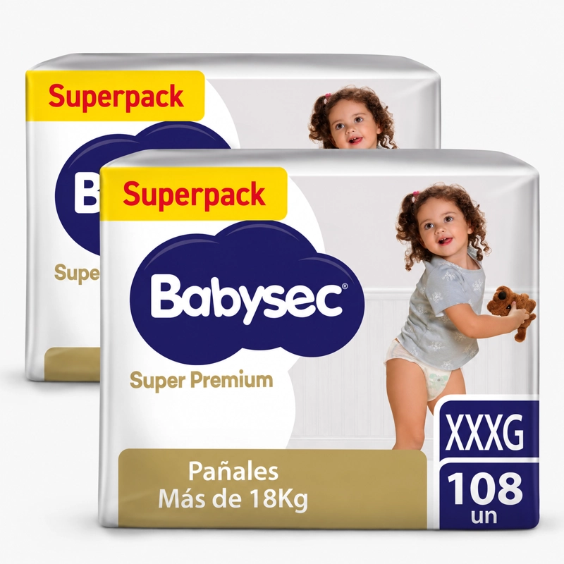 PACK 2 PAÑAL DE BEBE  BABYSEC SUPER PREMIUM 108 UN  XXXG - 2