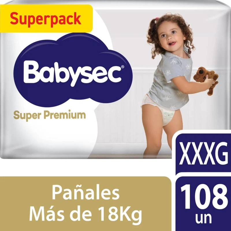 PACK 2 PAÑAL DE BEBE  BABYSEC SUPER PREMIUM 108 UN  XXXG - 3