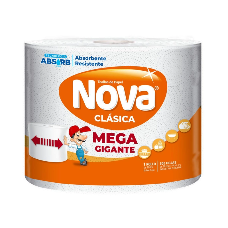 TOALLA DE PAPEL DOBLE HOJA NOVA CLASICA MEGA GIGANTE 100MTS - 1