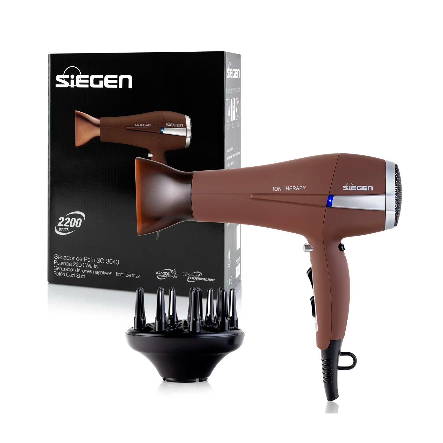 SECADOR DE PELO SIEGEN SG-3043 ION THERAPY MARRÓN 2200W - 4
