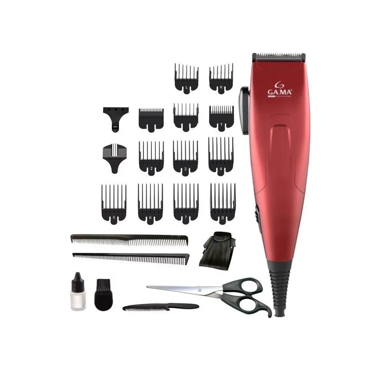 CORTADORA DE PELO GAMA GM 562 + 24 ACCESORIOS ROJO - 1