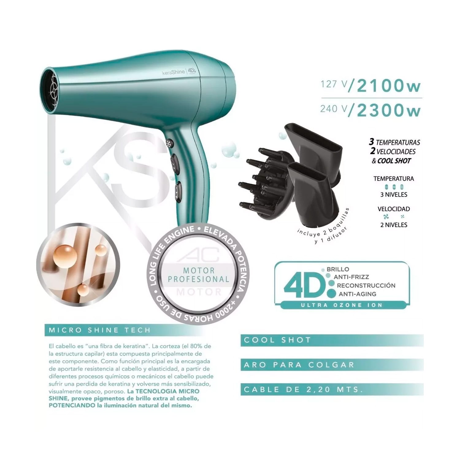 SECADOR DE PELO GAMA DIVA 4D KERASHINE CERAMIC ION 2300W - 4