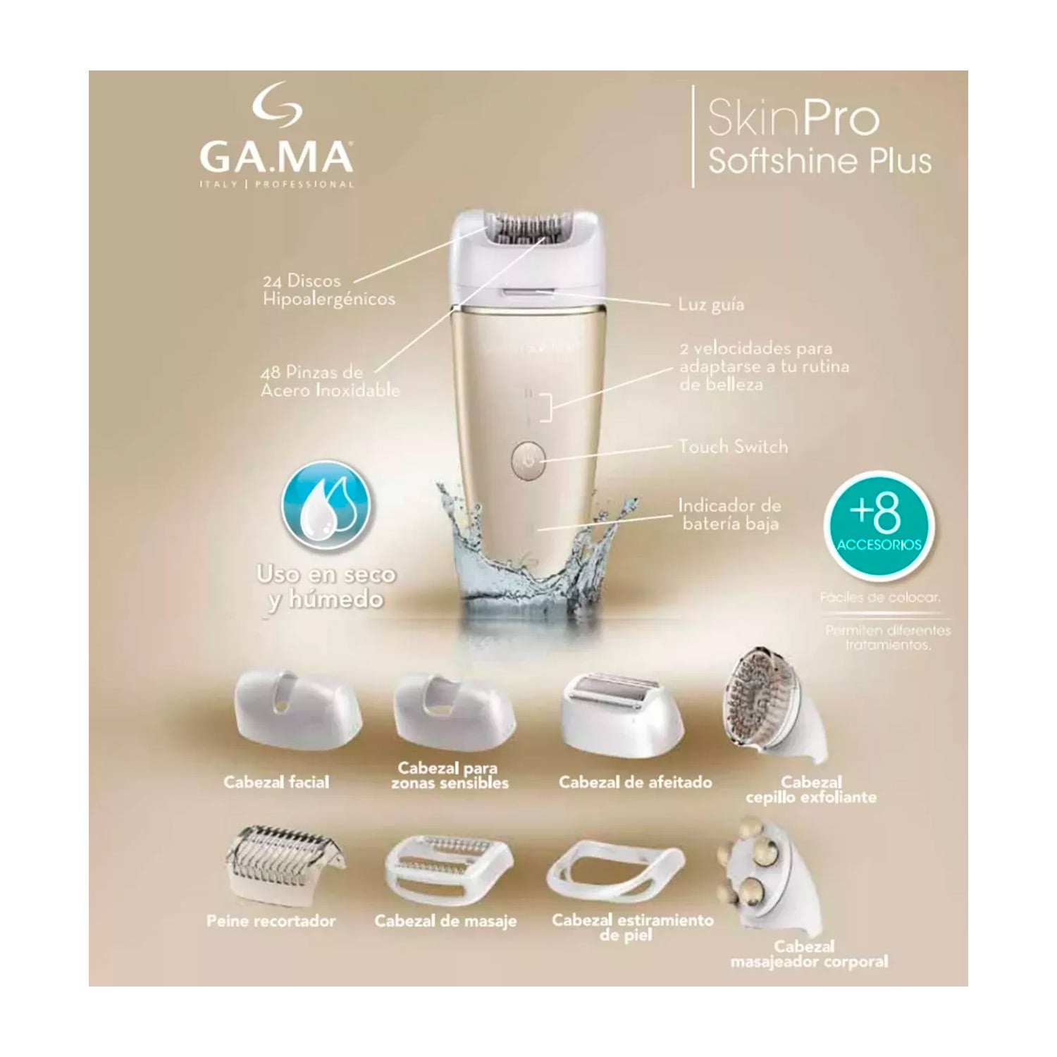 DEPILADORA BRAUN GAMA SKINPRO SOFTSHINE PLUS USB + 8 ACCESORIOS - 4