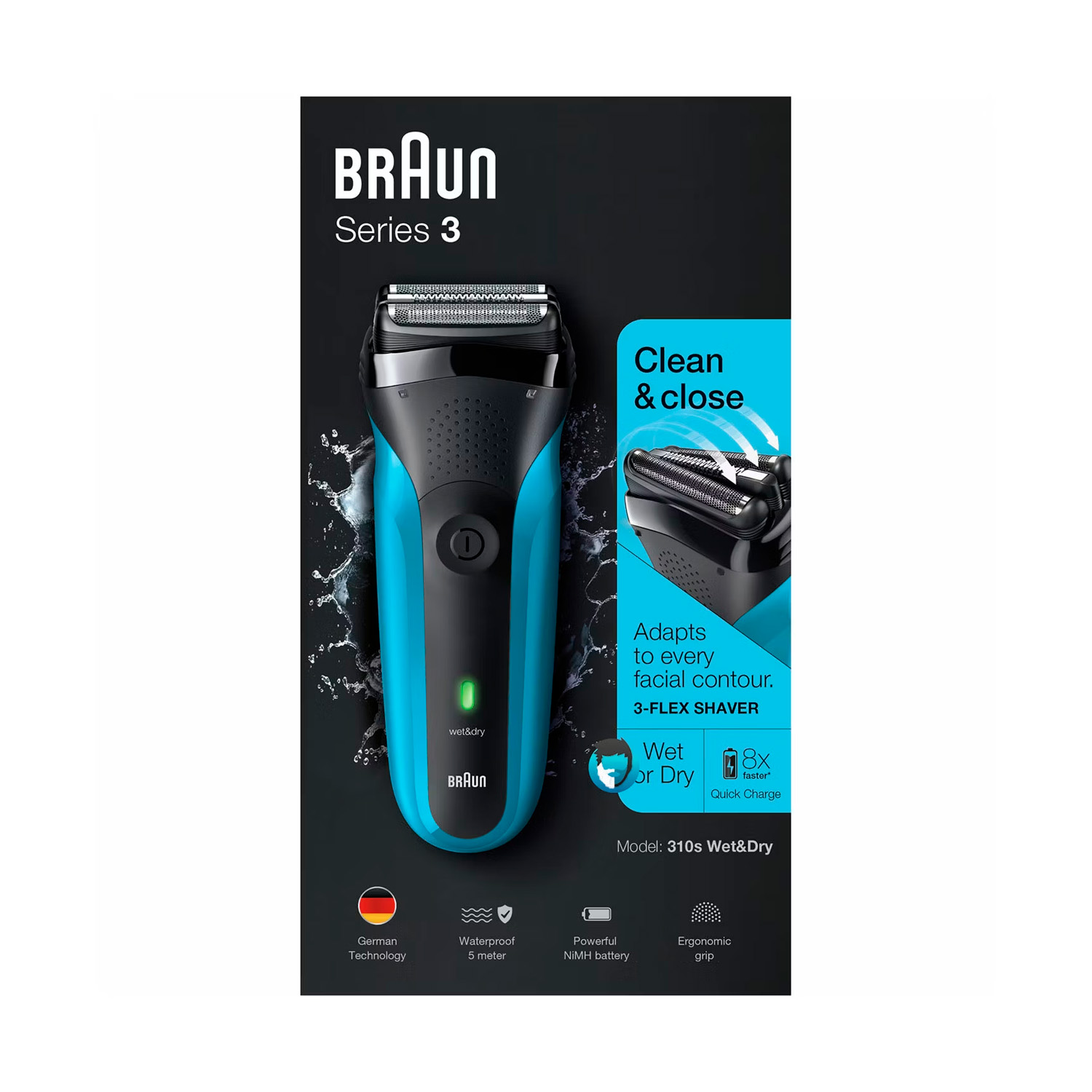 MÁQUINA DE AFEITAR BRAUN SERIES 3 301BT BLACK BLUE WET&DRY - 3