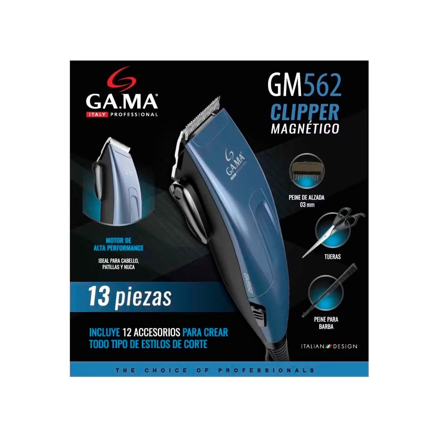 CORTADORA DE PELO GAMA GM562 MAGNÉTICO 13 PIEZAS AZUL - 4