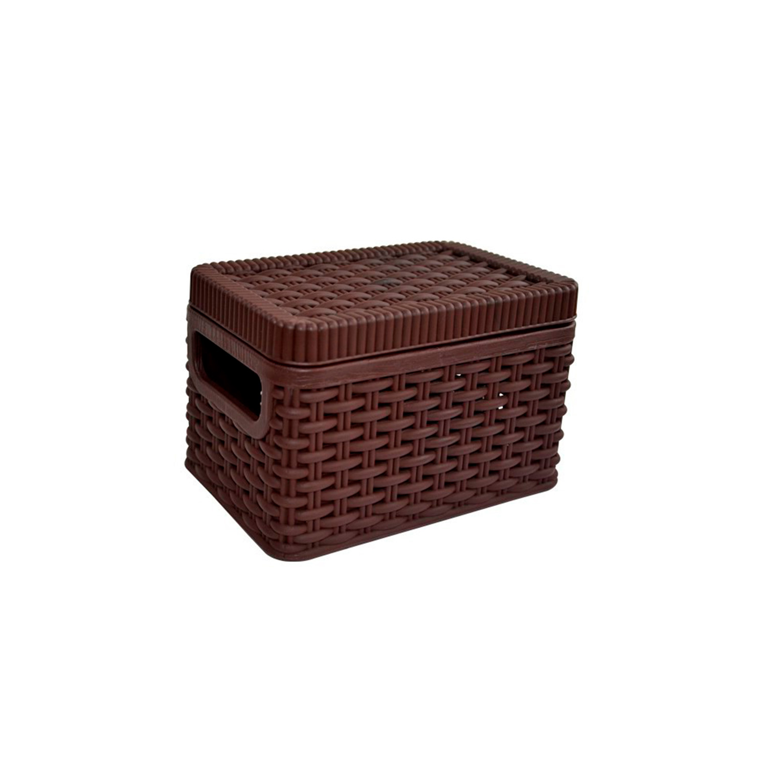 CANASTO ORGANIZADOR RATAN CON TAPA CAFE PEQUEÑO - 1