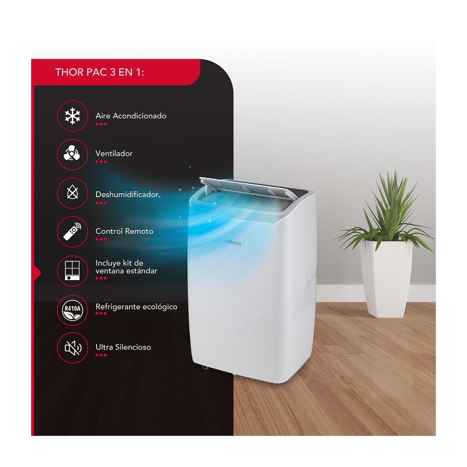 AIRE ACONDICIONADO PORTÁTIL THORBEN PAC 3EN1 12000BTU - 2