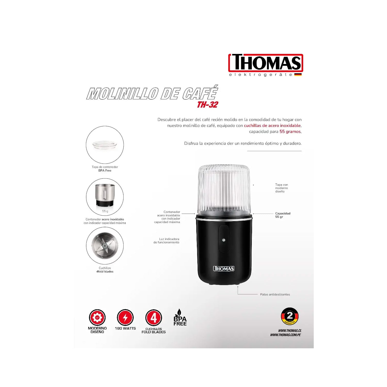 MOLINILLO DE CAFÉ THOMAS TH-32 55G 180W - 4