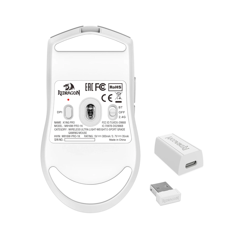 MOUSE GAMER INALAMBRICO REDRAGON KING M916 PRO 1000HZ BLANCO - 5